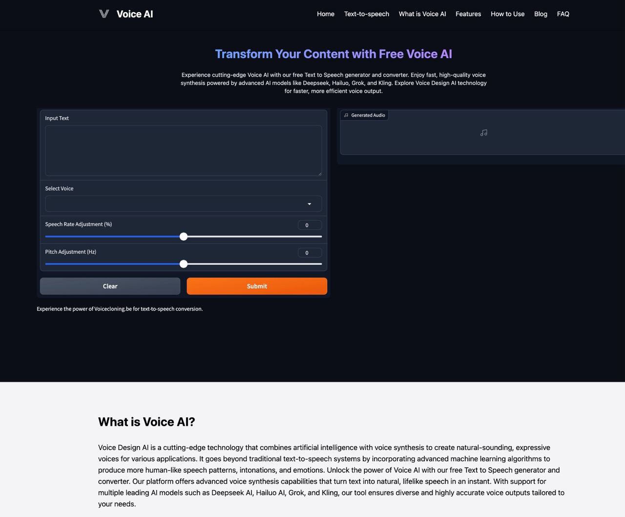 Voice AI official homepage preview